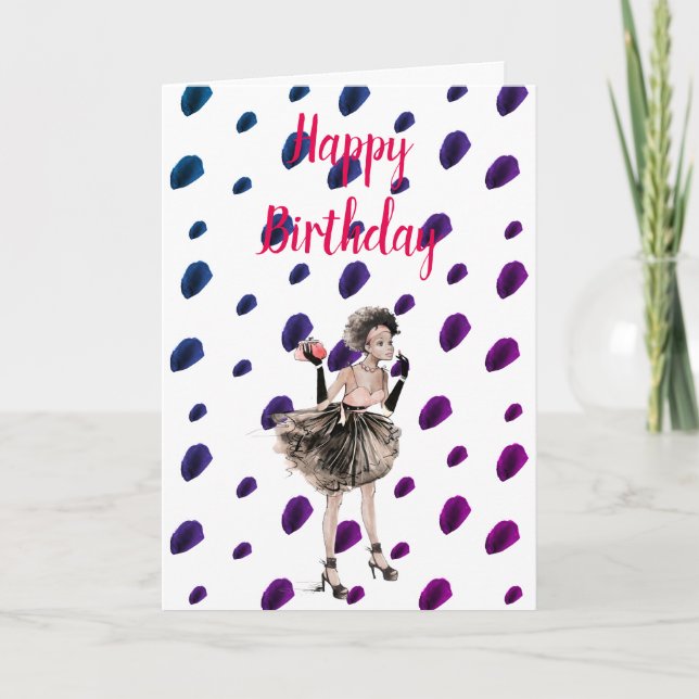 Retro Girl Woman Birthday Card Kort (Framsida)
