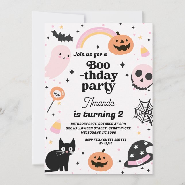Retro Girls Boothday Halloween Birthday Inbjudningar (Framsida)
