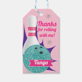 Retro Girls Glitter Bowling Tenpin Party Presentetikett
