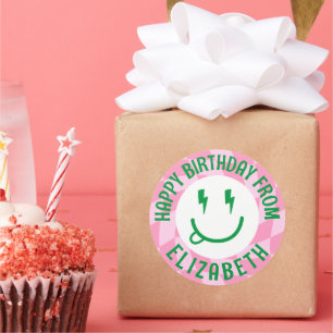Retro Girls Lycklig Ansikte Birthday Gift Stickers Runt Klistermärke