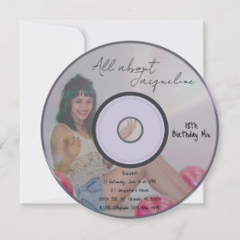 Retro Girl's Music CD Birthday Invitation Inbjudningar