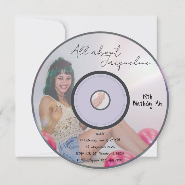 Retro Girl's Music CD Birthday Invitation Inbjudningar (Framsida)
