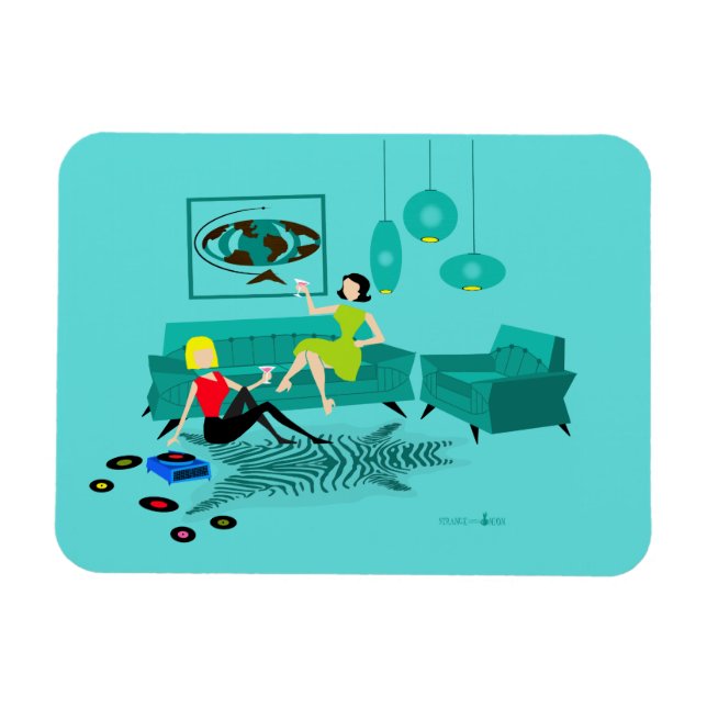 Retro Girl's Natt i flexibel magnet (Horisontell)