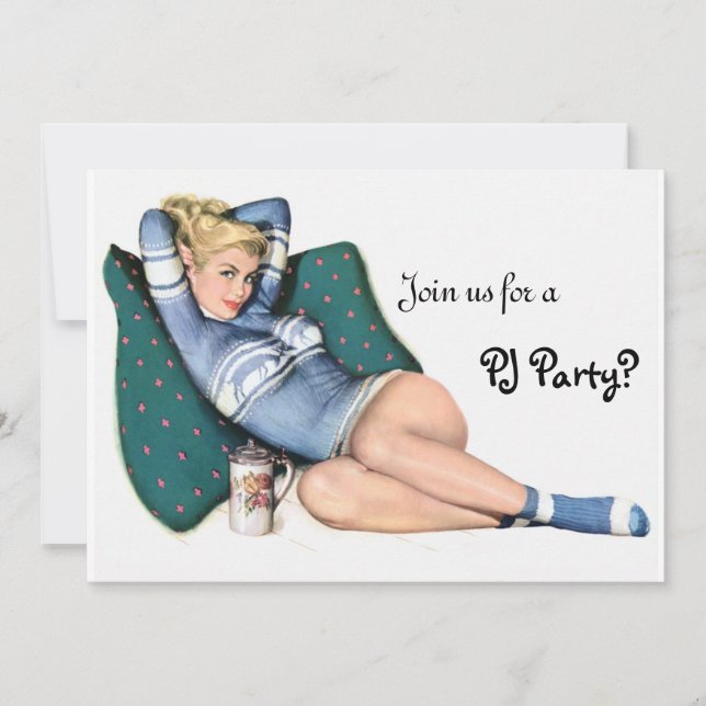 Retro Girl's Night in Sleepover Slumber PJ Party Inbjudningar (Framsida)