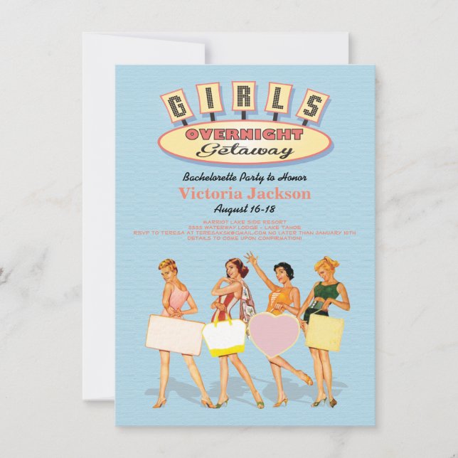 Retro Girls över natten-utlämningsinbjudningar Inbjudningar (Framsida)