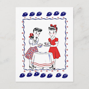 Retro Girls som är värd för en inbjudan till Tea P