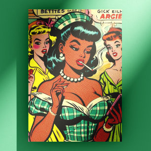 Retro Girls-Tecknader Vykort