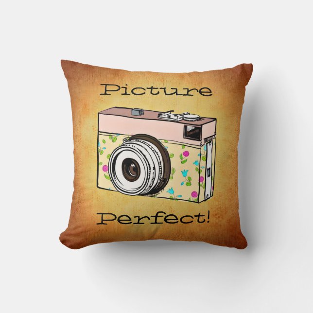 Retro Girly Camera Photographer Square Pillow Kudde (Framsida)