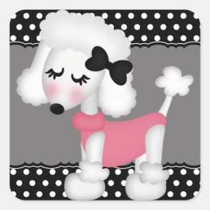Retro Girly Paris Pudel Hund Fyrkantigt Klistermärke