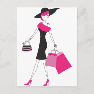 Retro Girly Paris Shopping Vykort
