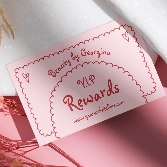 Retro Girly Red Rosa Hand plockade Whimsical Boho Lojalitetskort (girly pink and red whimsical style business loyalty cards)