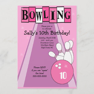 Retro Girly Rosa Birthday Bowling Party Inbjudan
