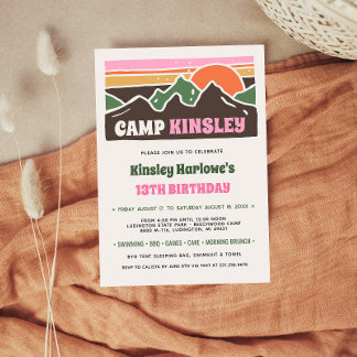 Retro Girly Weekend Camp Birthday Invitation Inbjudningar