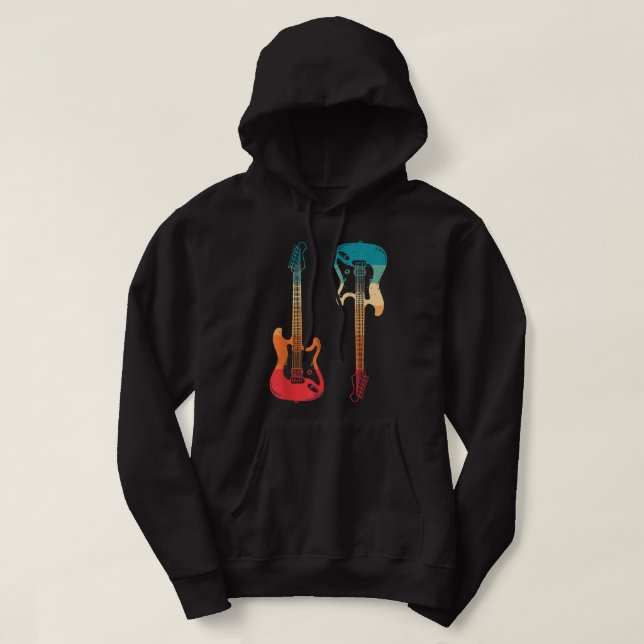 Retro Gitarr Gitarrist Elektrisk Basgitarr Rock M Hoodie (Design framsida)