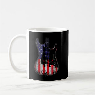 Retro Gitarr USA Flag Distressed 4:e Juli Gitarr Kaffemugg