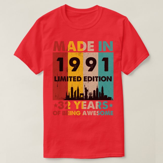 Retro gjorde 1991 Begränsad utgåva 32 år av Bei T Shirt (Design framsida)