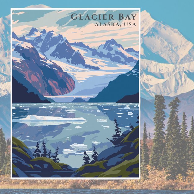 Retro Glacier Bay Alaska USA:s nationalpark Travel Vykort (Skapare uppladdad)
