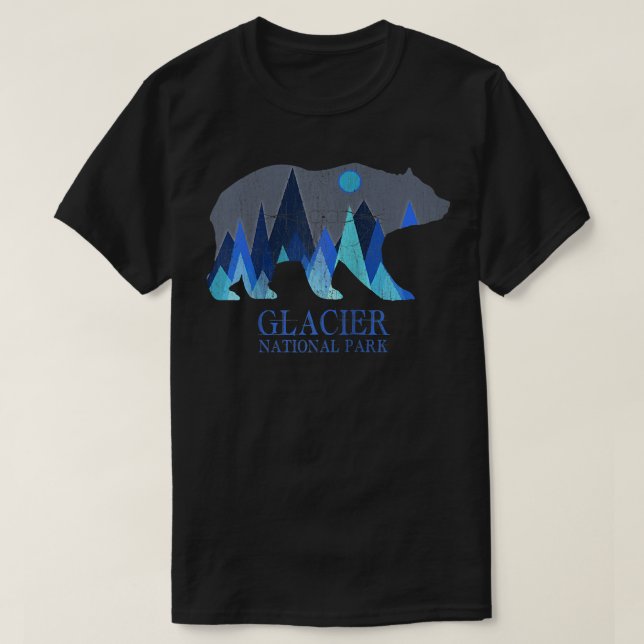 Retro Glacier Grizzly Bear Glacier nationalpark R T Shirt (Design framsida)