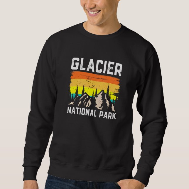 Retro Glacier nationalpark Montana Camping Hiking Lång Ärmad Tröja (Framsida)