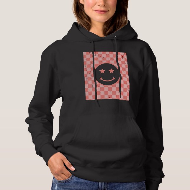 Retro Glad Ansikte Rutigt Mönster_2 T Shirt (Framsida)