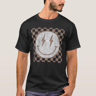 Retro Glad Ansikte Rutigt Mönster Leende Ansikte T Shirt