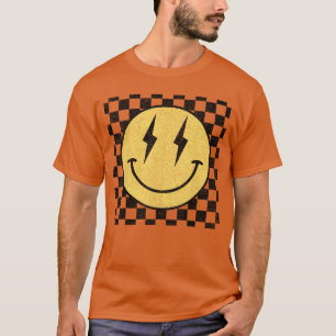 Retro Glad Ansikte Rutigt Mönster Leende Facerendy T Shirt