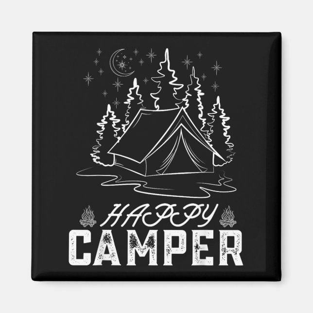 Retro Glad Campingplats Tält Tallskog Månnatt Magnet (Framsidan)