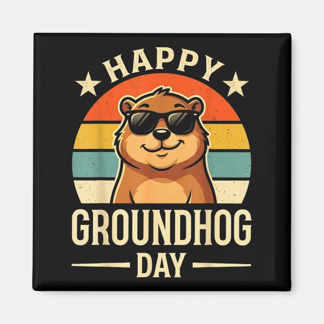 Retro Glad Groundhog Day Cool Ground Hog Day 2026 Magnet (Framsidan)