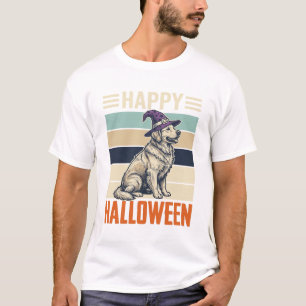 Retro Glad Halloween Hund Häxa Hatt T-Shirt Design