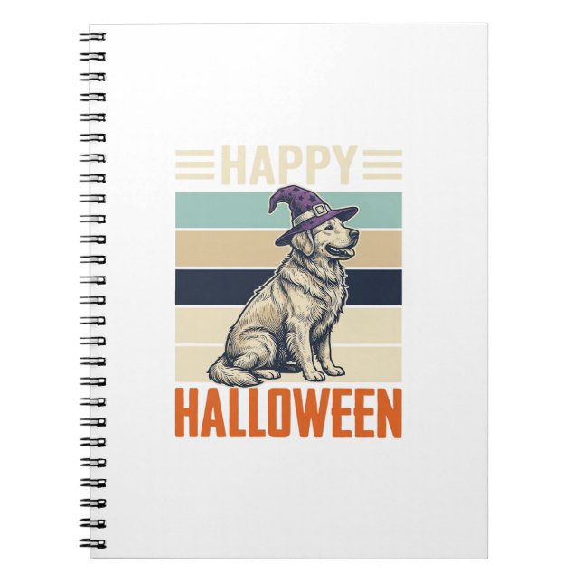 Retro Glad Halloween Hund Häxa Hatt Tröja Design Anteckningsbok (Framsidan)