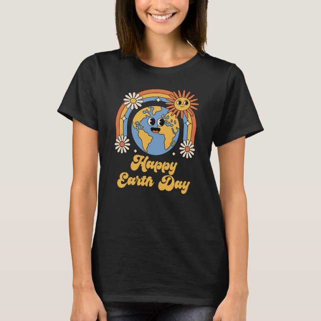 Retro Glad Jordens Dag T Shirt (Framsida)