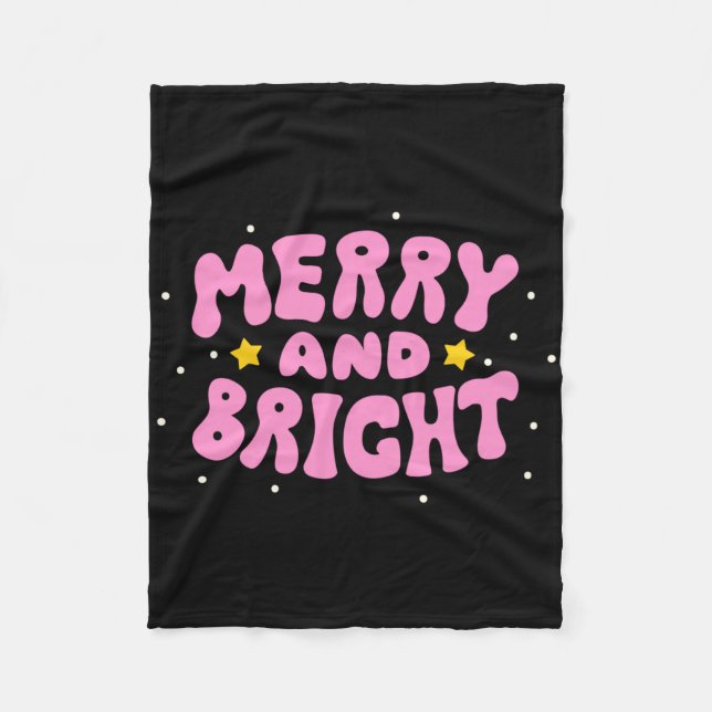 Retro Glad Och Ljusstark Juldesign  Fleecefilt (Framsidan)