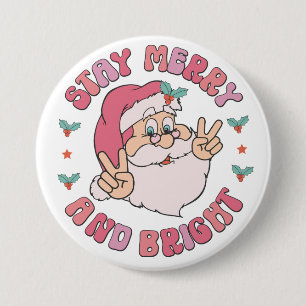 Retro Glad och Ljusstark Tomte Knapp