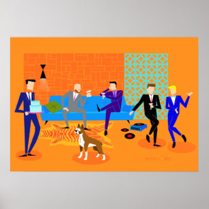 Retro glad partyaffisch (med hunden) poster