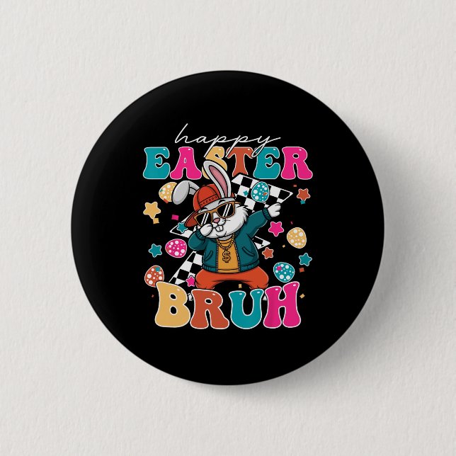 Retro Glad påsk Bruh Cute Bunny Dabbing Småbarn Knapp (Framsida)