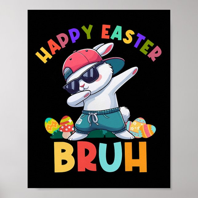 Retro Glad påsk Bruh Dabbing Bunny Kids Boys Poster (Framsidan)