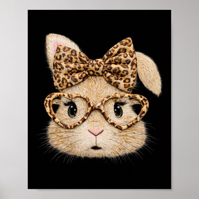 Retro Glad Påskharen Coquette Leopard Kanin  Poster (Framsidan)