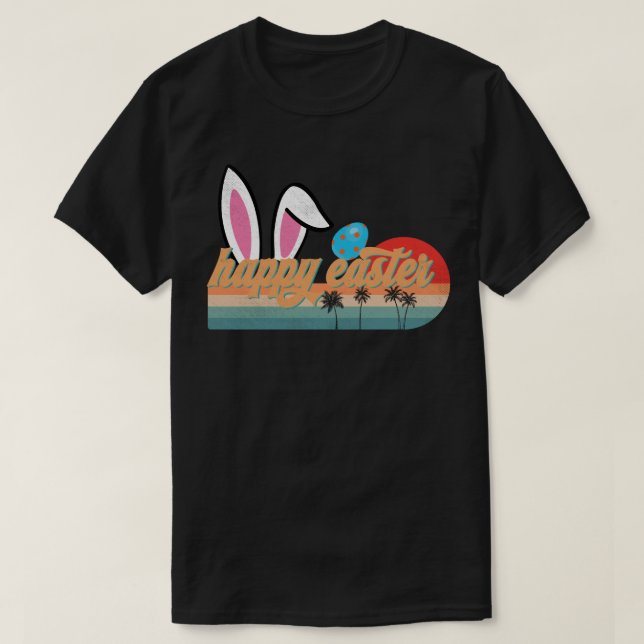 Retro Glad Påskharen med Palmer Design T Shirt (Design framsida)