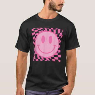 Retro Glad Smiley Ansikte Leende Rutigt Mönster P T Shirt
