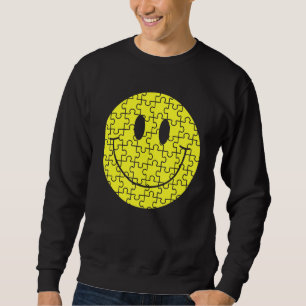 Retro Glad Smiley Ansikte Pusselbitar Söt Autism A Lång Ärmad Tröja
