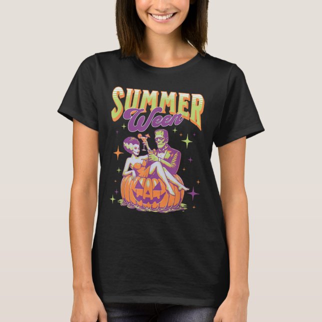 Retro Glad Sommarween Rollig Frankensteins Monster T Shirt (Framsida)