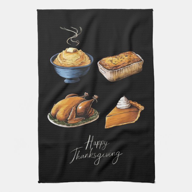 Retro Glad Thanksgiving Höst Pumpa Paj Kökshandduk (Vertikal)