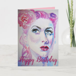 Retro Glam Girls Birthday Card-vattenfärg Kort