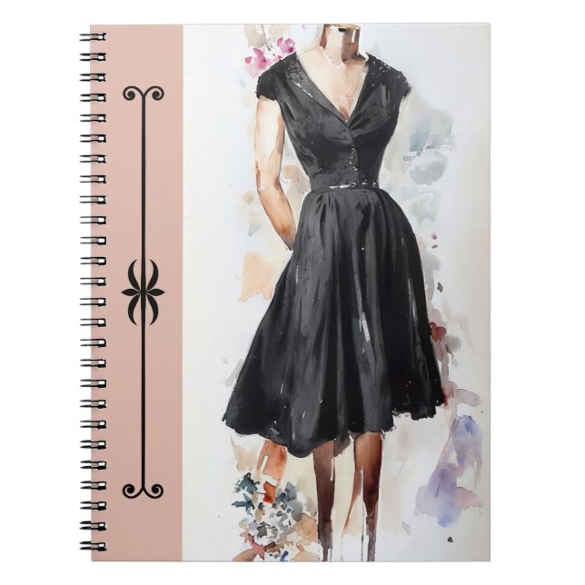 Retro Glam Little Black Dress (LBD) Diary Anteckningsbok (Framsidan)
