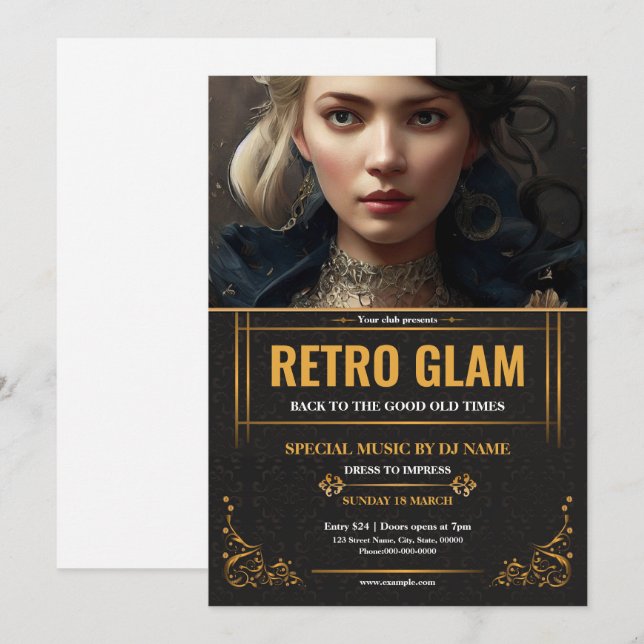 Retro Glam Party Flyer Template (Fram/baksida)