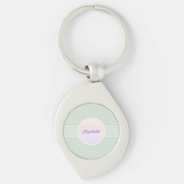Retro Glam Personlig Mintgrön och Opal Swirl Silverfärgad Nyckelring