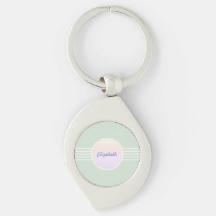 Retro Glam Personlig Mintgrön och Opal Swirl Silverfärgad Nyckelring