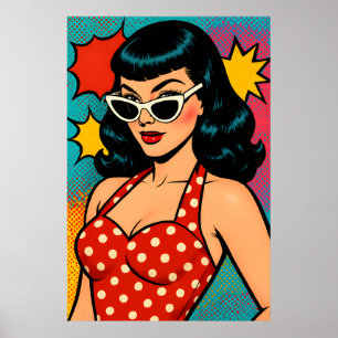 Retro Glam Pop Art Kvinna i Kattöga Solglasögon Poster