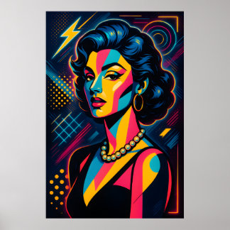 Retro Glam Pop Art Kvinna Poster