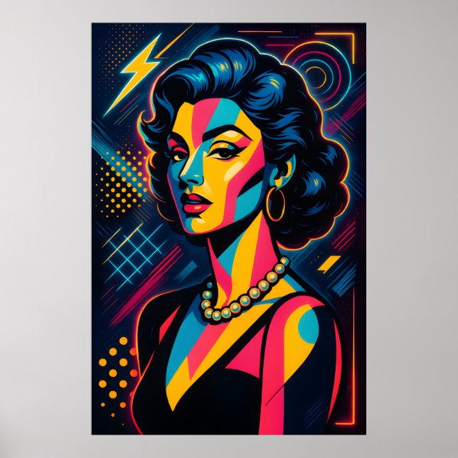 Retro Glam Pop Art Kvinna Poster (Framsidan)